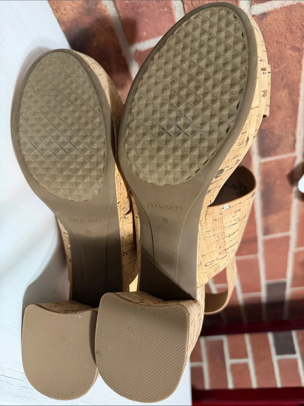 AEROSOLES Cork-Effect Platform Sandals — Natural Tan